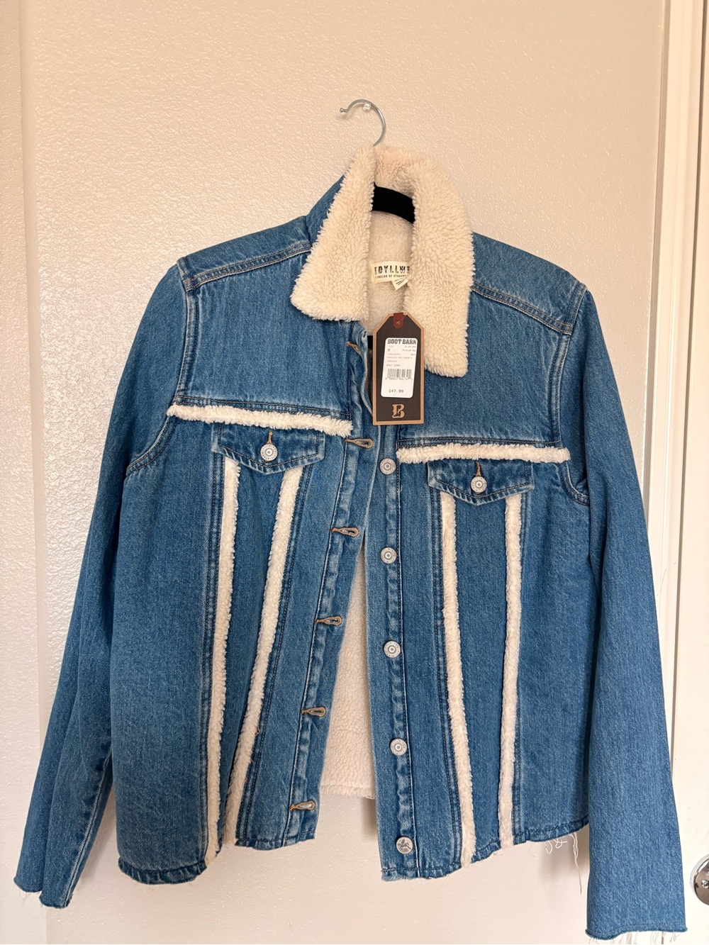 Sherpa-Lined Denim Jacket - Blue with Cream Trim
